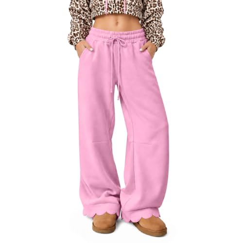 Womens Wide Leg Sweatpants Baggy Scalloped Hem Barrel Sweatpants Pants - image 1