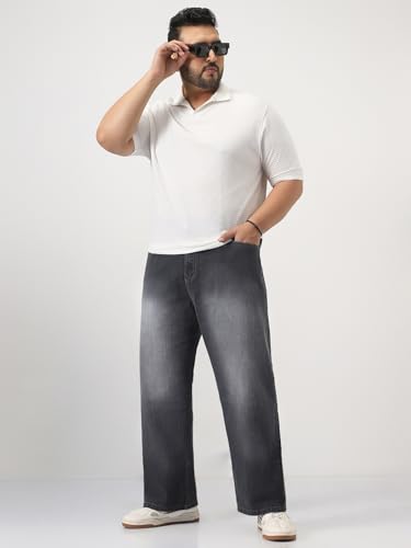 Image of Urbano Plus Men's Loose Baggy Fit Washed Denim Jeans Non-Stretchable