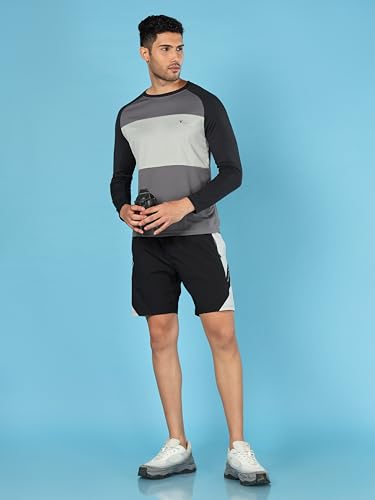 Image of TECHNOSPORT Men's Slim Fit Polyester Color Block Athleisure Crew Neck T-Shirt with Full Sleeve, Moisture Wicking and Quick Dry