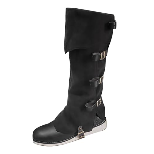 Men's Medieval Boot Covers,Renaissance Pirate Costume Boots Cover,PU Leather Steampunk Shoes Cover,Viking Warrior Knight Armor Leg Gaiters Cosplay Accessory Black