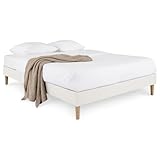 IDIMEX Sommier tapissier VANNES 120 x 190 cm Structure en Bois et revêtement en Tissu Blanc crème, Cadre de lit avec Pieds et sommier à Lattes pour 1 Personne