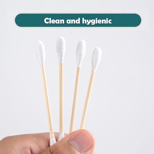 moncom cotton swabs 500 count double round thick tips  biodegradable eco-friendly strong wooden sticks cotton swabs for ears  firm qtips cotton swabs  natural cotton buds 3 inch one small box