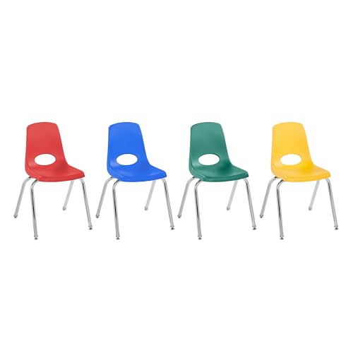 Image of Factory Direct Partners 16 inch School Chairs, Stackable Kids Classroom Chair, Set of 4 Stacking Student Chair with Swivel Glides For 4th-6th Grade, Elementary, Middle & After-School, Assorted Colors
