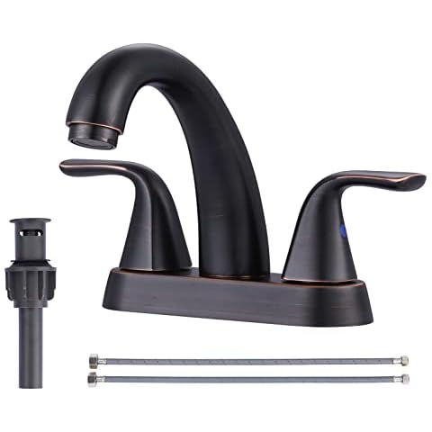 Aleasha Modern 4 inch Centerset Oil Rubbed Bronze Bathroom Sink Faucet, 2 Handles Bath Center Faucets with Pop Up Drain for RV Basin Toilet Lavatory Restroom Fixture Cover