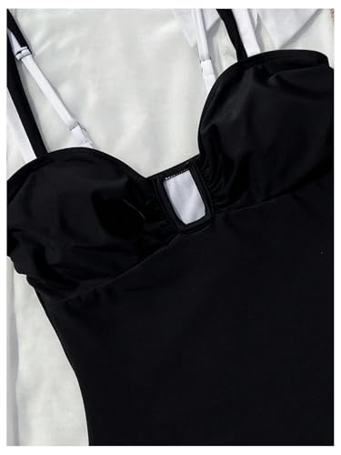 GORGLITTER Women's One Piece Swimsuit High Cut Sexy U Notch Neck Color Block Cutout Bathing Suit3