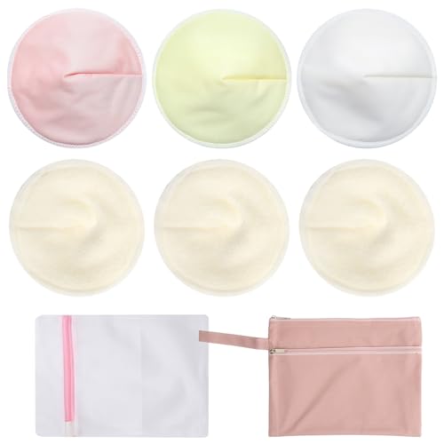 APOMOONS 6 Stück Wiederverwendbare Stilleinlagen Waschbare Stilleinlagen Saugfähig Atmungsaktive Gewebe Stilleinlagen Waschbar für Stillen mit Wäschenetz und Rosa Tragetasche(3-Schichten, 11 cm)