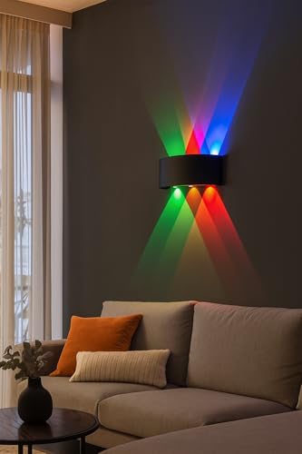 Image of blissbells Multi-Color LED Wall Light, 8 Beam Rainbow Effect, Modern Indoor Sconce, Black Pack of 1 (8 ray Multicolor)