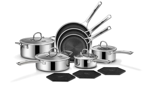 Comparison: Best Metal For Cookware 5 SNOWCLAD Pots and Pans Set Non Stick, 14 Pcs Hybrid Stainless Steel Cookware Sets, Non Stick Frying Pans, Saucepans, Saute Pan & Stock Pot, PFOA Free Kitchen Skillet,Induction Compatible