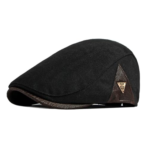 YAMEIZE Retro Flat Cap Newsboy Hat - for Men Ivy Peaky Cap Cabbie Cotton Beret Baker Boy's Hat Flat Cap Driving Outdoor Black