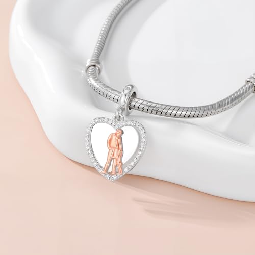 Image of PROESS Father Mother Daughter Charm fit Charms Bracelet Sterling Silver Charms for Bracelets Birthday Valentines Day Gifts for Daughter Mother Lover