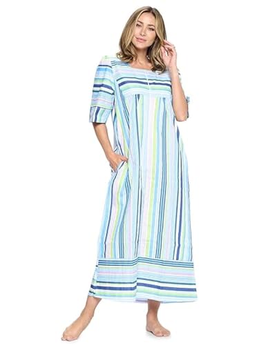 Image of Casual Nights Women's Zip Front Woven House Dress | 3 /4 Sleeves Housecoat Long Duster Lounger