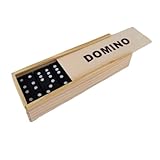 Globly Set Domino Classico in Scatola di Legno con 28 Tessere in Plastica Nera con Punti Bianchi | Gioco da Tavolo per Bambini e Adulti, Famiglie e Amici