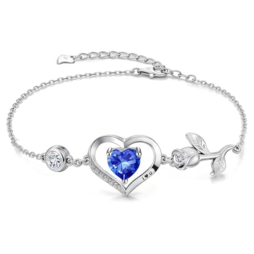 Image of 1CT Rose Heart Bracelet Moissanite Lab-Grown Sapphire Ruby Emerald&More 18K White Rose Gold Plated Anniversary Birthday Gift for Wife Girlfriend Mom Daughter Mothers Day Gift for Mom