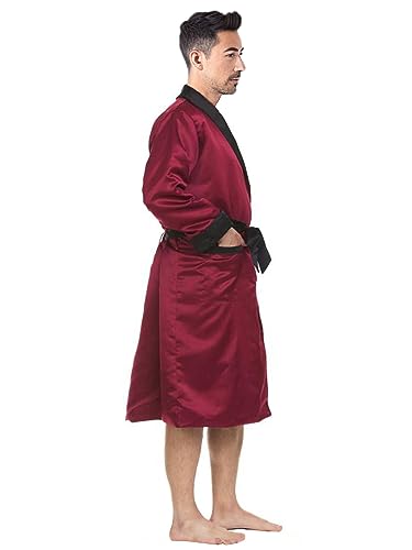 Men's Satin Long Smoking Robe Fully Lined Smoking Jacket Shawl Collar Spa Robe Bathrobe4
