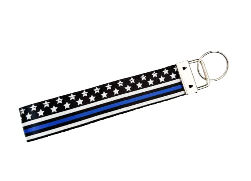 Thin Blue Line Flag Key Fob Wristlet - 5 Inches/Police Officer Print Gift