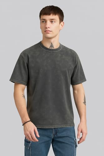 Image of Classic Acid Wash T-Shirt, Short Sleeve, Light Black Casual Wear