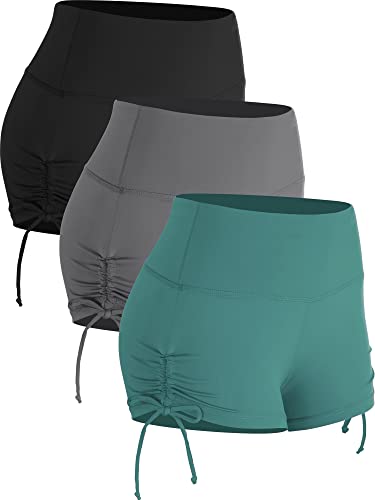 CADMUS Athletic Booty Shorts for Women 3 Pack High Waisted Workout Pro,1021,Black & Grey & Turquoise,Large