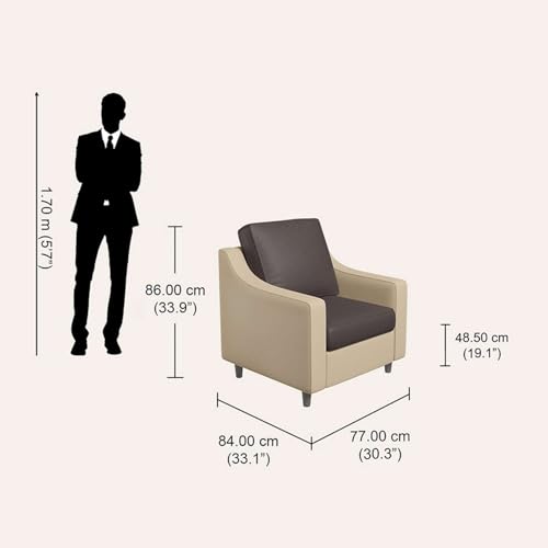 Image of Interio by Godrej Sofa, Glee 1 Seater Fabric Sofa, 1-Year Warranty, Cream and Coffee Brown