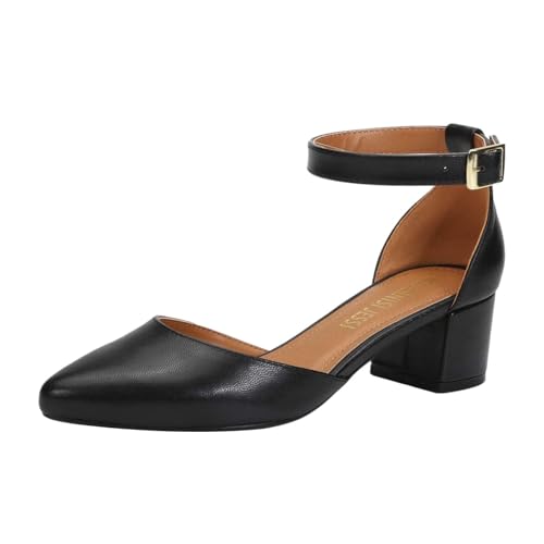 Image of MAIERNISI JESSI Unisex Men's Women's Pointed Toe Ankle Strap Pumps, 2.17 Inch Block Heel, D'Orsay Style