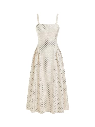 Image of CIDER Womens Polka Dots Summer Casual Dresses Square Neck Sleeveless Midi A Line Elegant Dress