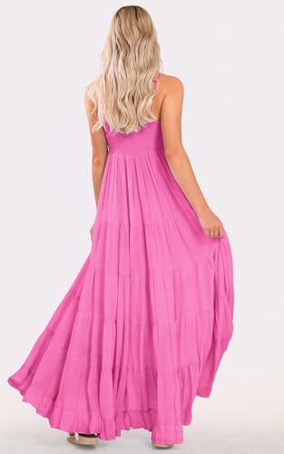 Image of loveimgs Women Summer Spaghetti Strap Smocked Maxi Dress Tiered Ruffle Sleeveless Long Flowy Dress Beach Sundress