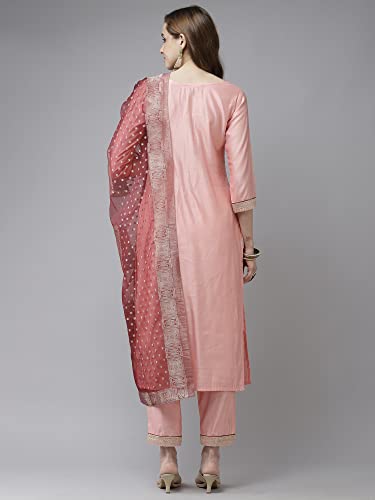 Image of INDO ERA Women's Embroidered Viscose Straight Kurta with Pant & Dupatta Set (KD9OW2473)