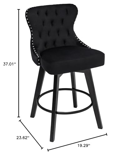 Counter-Stools26-360-Free-Swivel-Barstools-with-Nail-Head-and-Back-Bar-Stools-with-Solid-Wood-Legs-for-Kitchen-Island-and-BarSet-of-2Velvet-in-Black Counter Stools26 360 Free Swivel Barstools with Nail Head and Back Bar Stools with Solid Wood Legs for Kitchen Island and BarSet of 2Velvet in Black