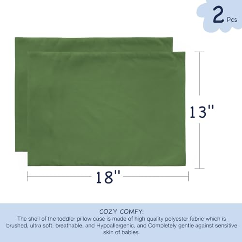 Image of EXQ Home Toddler Pillowcases Zippered 13x18 Travel Pillow Case Set of 2, Small Pillow Case Fits Baby Pillow Sized 12x16, 13x18, Kids Pillowcases 2 Pack Machine Washable(Dark Green)