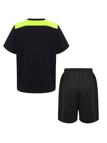 Boys'color Block Football Outfit Quick-dry Printed Top & Shorts For Athletic Sports Training Fluorescent Yellow 12 Years4