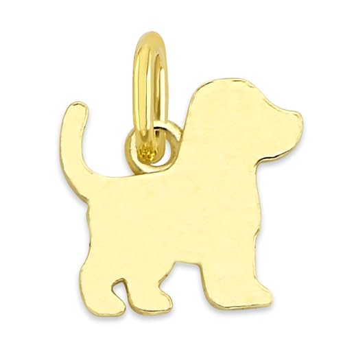 Solid Gold Dog Silhouette Charm - 10k/14k Canine Outline Pendant with Jump Ring, Pet Lover Jewelry Accessory (10k)