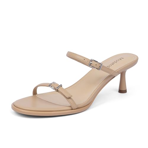 Image of Modatope Two Strap Heeled Sandals for Women Kitten Heel Rounded Toe Heels Women Slip on Open Toe Sandals