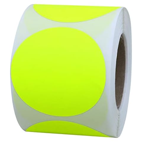 Hybsk Fluorescent Yellow Round Stickers 2 Inch Color Coding Dots Labels Total 300 Per Roll (Fluorescent Yellow, 2") Cover