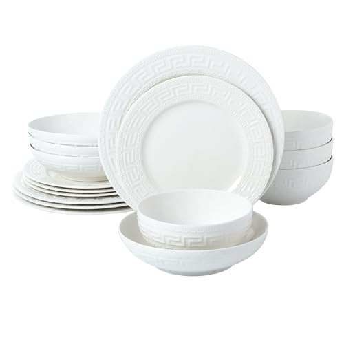 Joseph Sedgh Collection 16-piece Porcelain Dinnerware Set, Service for 4, Greek Key White