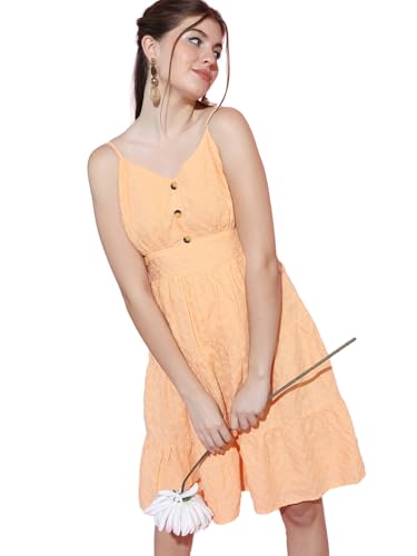 Image of Tokyo Talkies Women's Sleeveless Shoulder Strap Self Design Dresses | Stylish Dresses | Casual Dresses