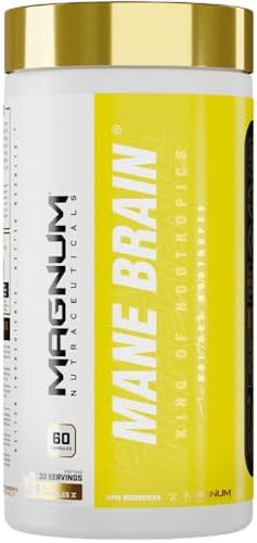 Magnum MANE BRAIN Nootropic Capsules | Cognitive Enhancing Nootropic with Lion's Mane, Alpha GPC, L-Tyrosine | Increases Focus, Memory Support, Stress Support, Caffeine Free | 60 Capsules