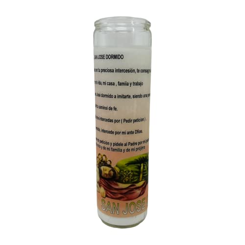 Veladora de rezo San José Dormido unscented candle, hermosa oración al reverso en español, sin esencia oz tall candle