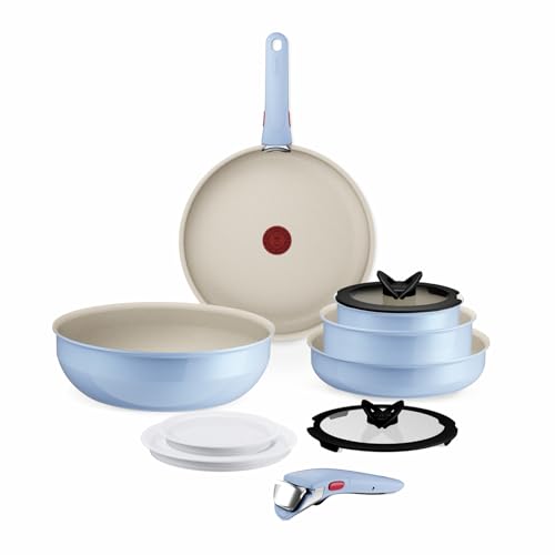 Tefal Ingenio Serenity Kochgeschirr-Set 11-teilig, Mineralia Antihaftversiegelung, platzsparend, stapelbar, für alle Herdarten, spülmaschinengeeignet, Calm Blue, L827SB04