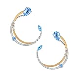 Tolldek Pendientes de oro amarillo de 9 K/14/18 K, joyas de oro real de 2,83 quilates, color azul aguamarina de 2,83 quilates, forma de C, pendientes de mujer con corte de gota, moissanita, pendientes