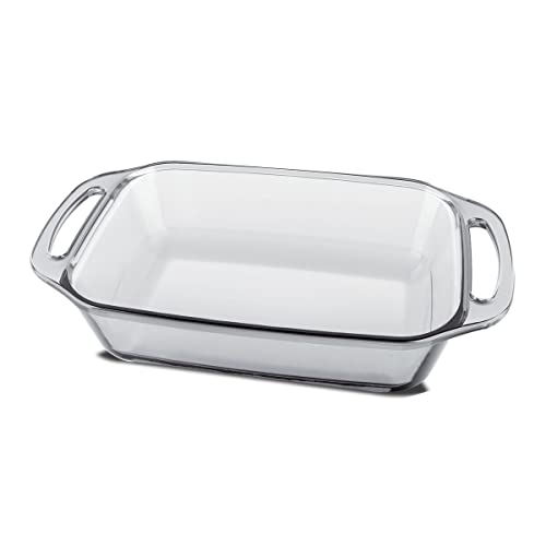JUANIO Bandeja de horno con asas, Fuente para gratinar, Molde para hornear rectangular de vidrio, capacidad 2.7 L - Longitud 34.8 x Profundidad 19.8 x Altura 6.9 cm