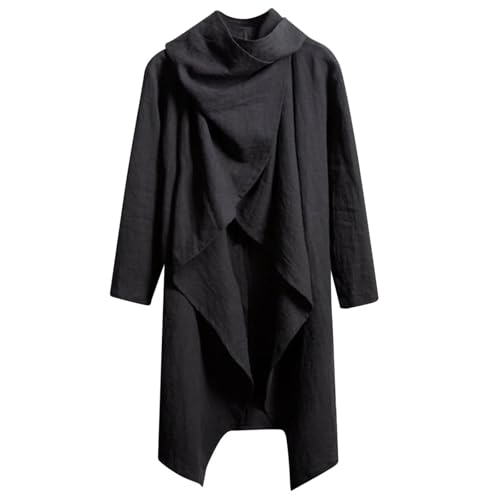 evzosrz Men's Poncho Cape Coats Irregular Hem Trench Coat Cotton Linen Lightweight Open Front Cardigans Winter Long Outwears