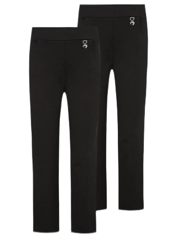 Lot De 2 Pantalons D'école Pour Fille - Taille élastique, Jersey Extensible, Poches Latérales, 2-17 Ans
