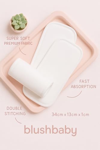 Image of Blushbaby High Absorbent Cloth Diaper Inserts | 4 Pcs Combo Pack | Washable & Reusable Cotton Booster Pads | Wet Free Dry Feel Soaker Liners for Unisex Baby Cloth Diapers