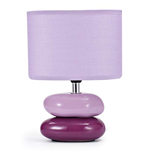 Preisvergleich Produktbild Nachttischlampe"Lea" Tischlampe klein ovaler Lampenschirm Keramik Steine (Lila)