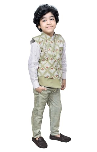 Image of AHHAAAA Kids Ethnic Cotton Blend 3 Pc Babasuit Waistcoat Shirt and Pant For Boys SH38