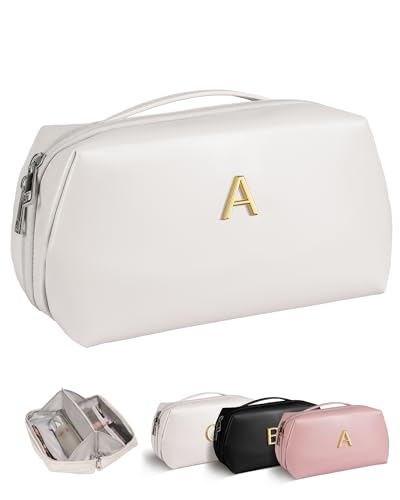 Birthday Gifts for Women - Initial Makeup Bag, Personalized Gifts for Women, Thank You Gifts Idea, Bridesmaid Gifts, Large Capacity & Wide Open Cosmetic Toiletry Bags