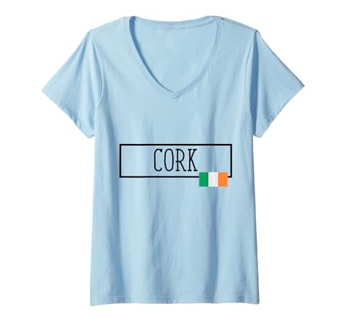 Donna Cork City Irlanda Vacation Town Irlandese Donne Uomini Sughero Sughero Maglietta con Collo a V