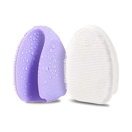 HieerBus Brosse de nettoyage visage en silicone, douce brosse manuelle nettoyante pour le nettoyage du visage pour exfoliation et massage pour tous les types de peau (Violet + blanc) Cover