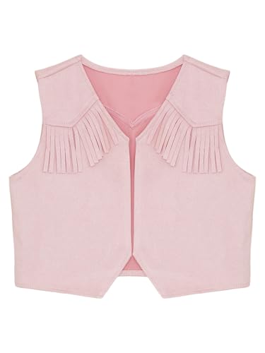 Kids Cowboys Cowgirls Wild West Cosplay Fancy Dress-up Waistcoat Suede Tassel Vest Outwear Jacket Pink A 6 Years