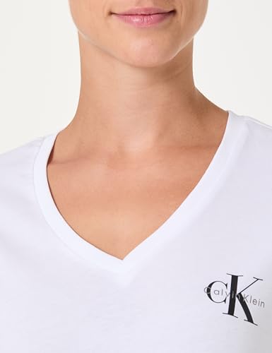 Calvin Klein Damen 2er Pack T-Shirts Kurzarm Logo Tee mit V-Ausschnitt, Weiß (Brilliant White), XS – Ansicht 3