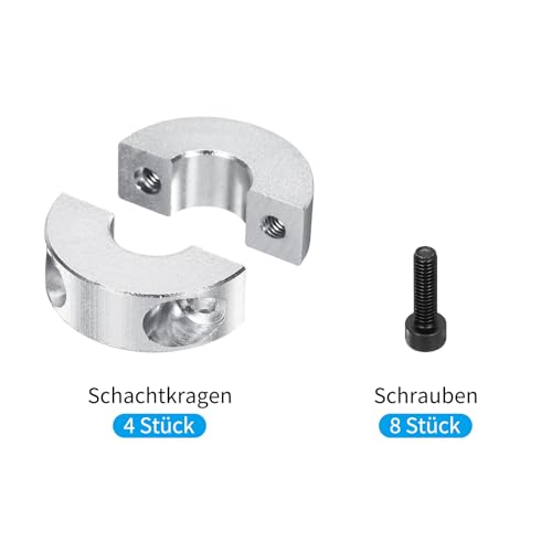 QUARKZMAN Aluminium Stellringe 12 mm Innendurchmesser Doppelt Geteilter Klemmring Silber Wellenring Bohrung Set-Schrauben Klemmringe Tiefenanschlag für Bohrer Auto Robotik 4 Stück
